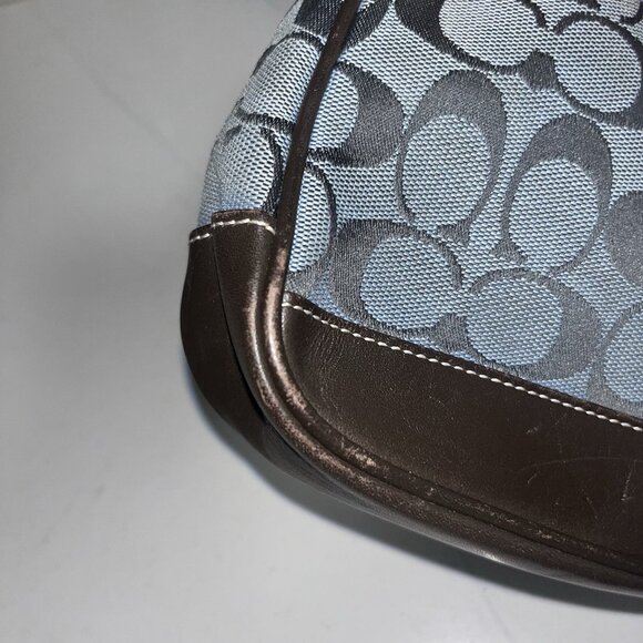 Vintage Coach Signature Demi Mini Hand Bag Blue Canvas Leather H4.8"×W8" 6094 - Picture 4 of 10